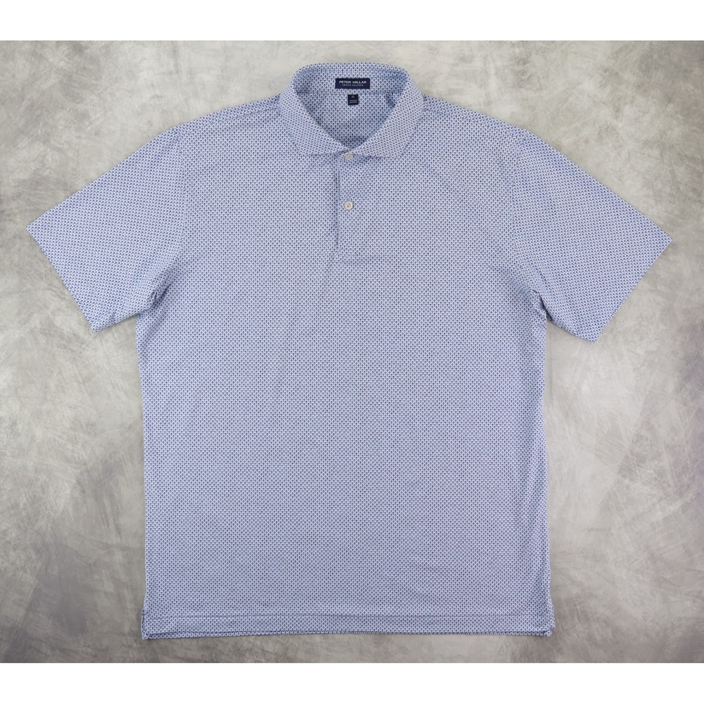 Peter Millar Retro Performance Jersey Golf Polo Men XL Blue Geometric MS25XK12E